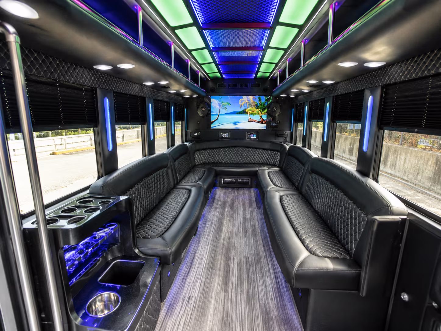 denver 18 passenger party bus inside